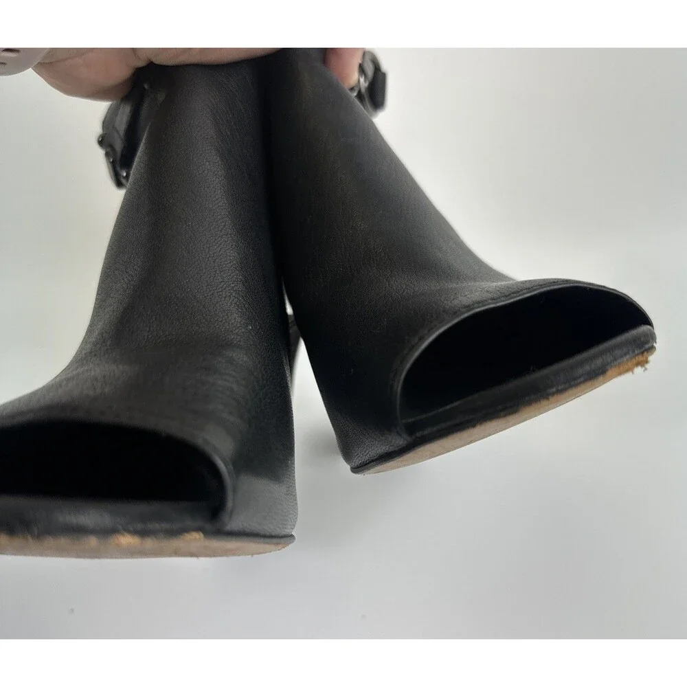 Coach Lafayette Heels Black Soft Leather Zip Peep Toe Slingback Sandal Bootie 9